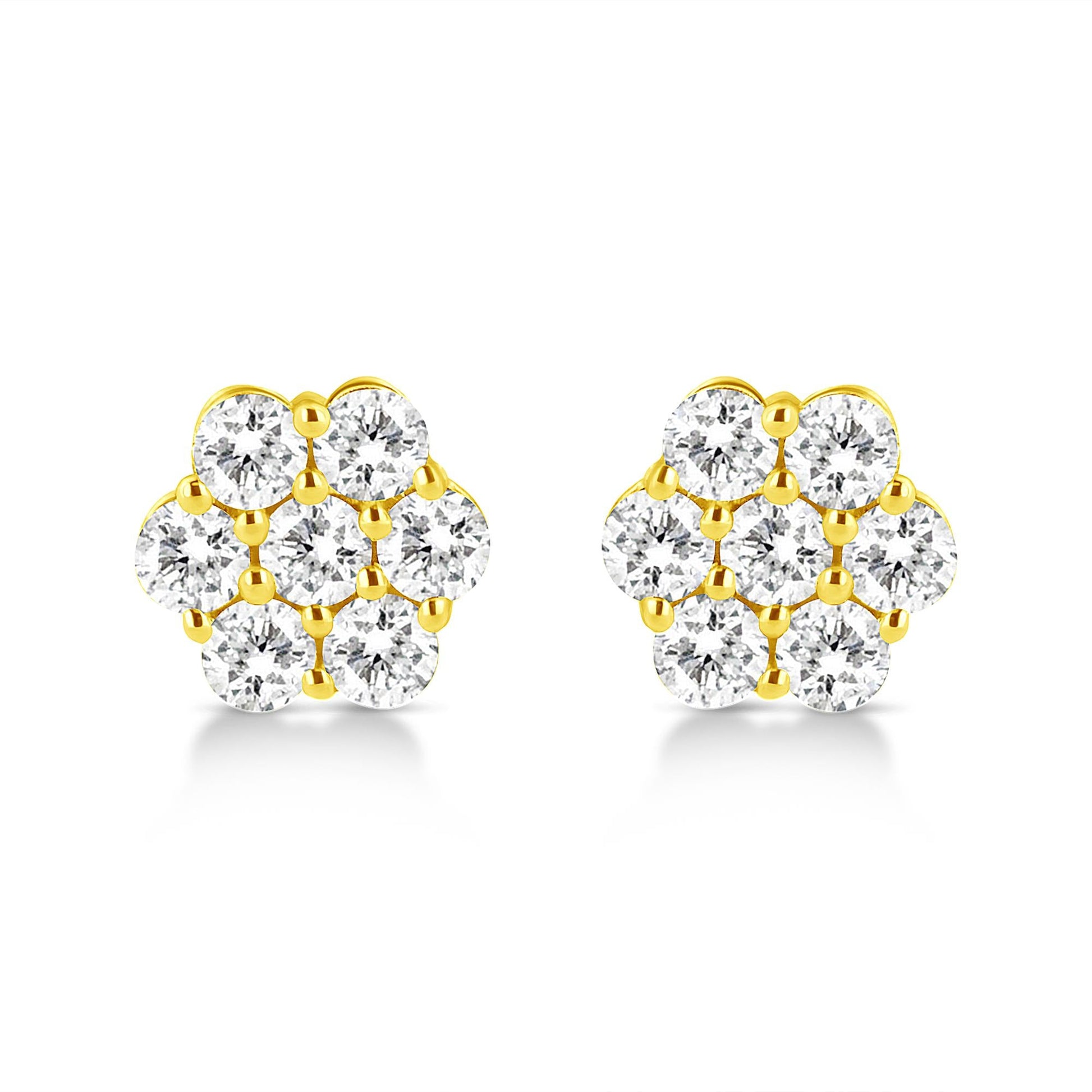 14K Yellow Gold 1/2 Cttw Brilliant Round Cut Diamond Floral Cluster Stud