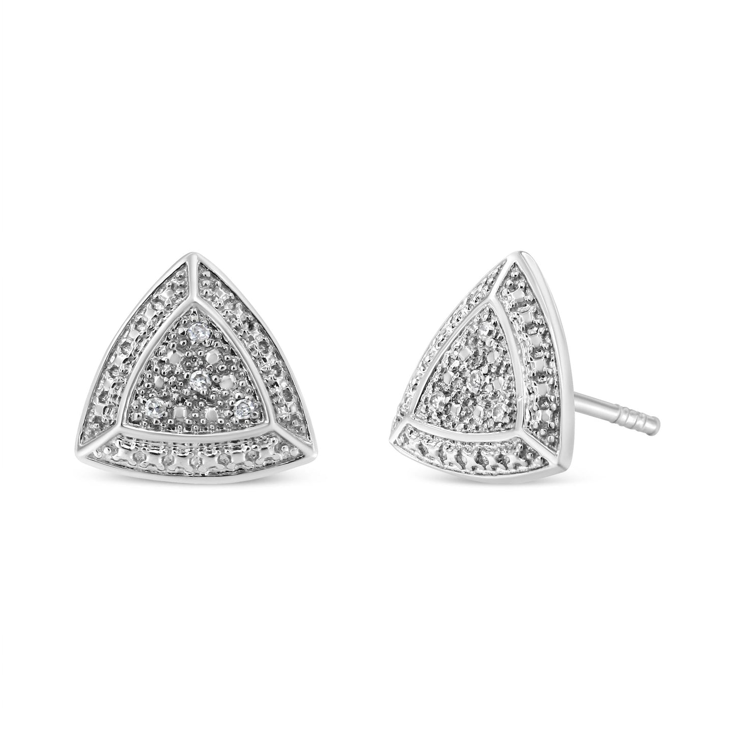 .925 Sterling Silver Diamond-Accented Trillion Shaped 4-Stone Halo-Style Stud