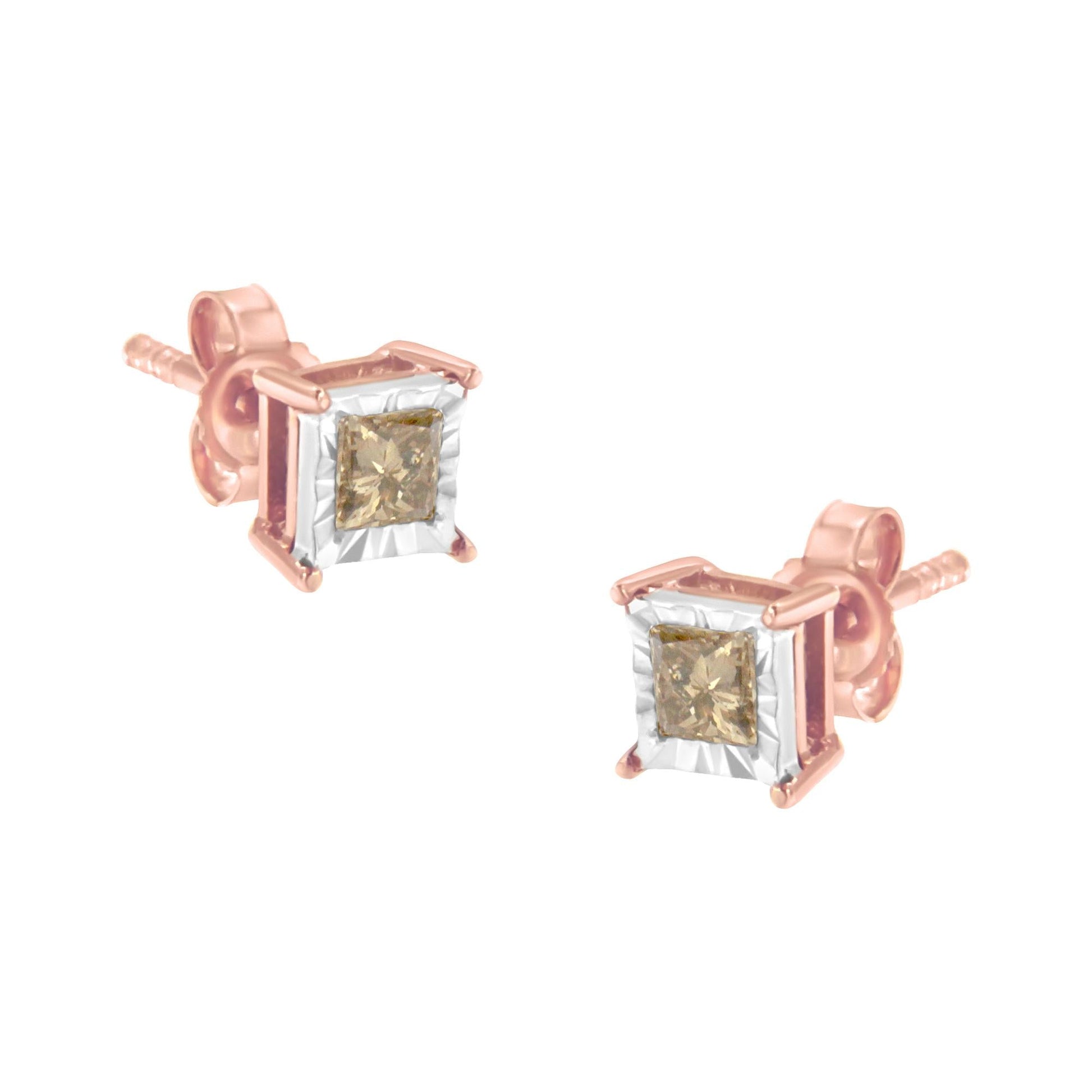 14K Rose Gold Plated Two-Tone.925 Sterling Silver 1/2 Cttw Princess-Cut Square