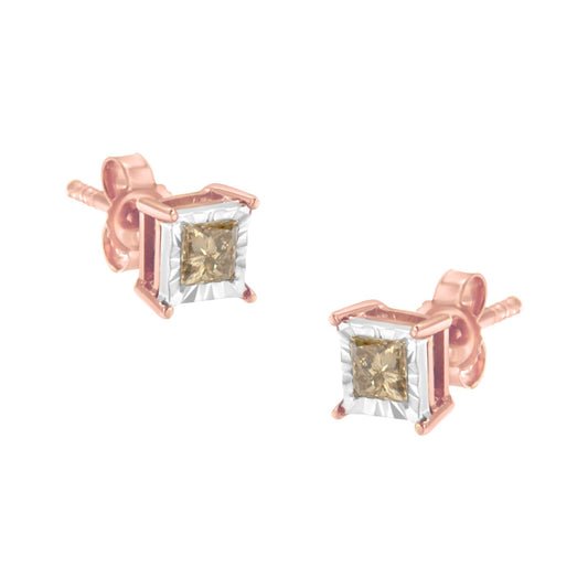 14K Rose Gold Plated Two-Tone.925 Sterling Silver 1/2 Cttw Princess-Cut Square