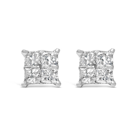 10K White Gold Diamond Stud Earrings (3/4 cttw H-I Color SI2-I1 Clarity)