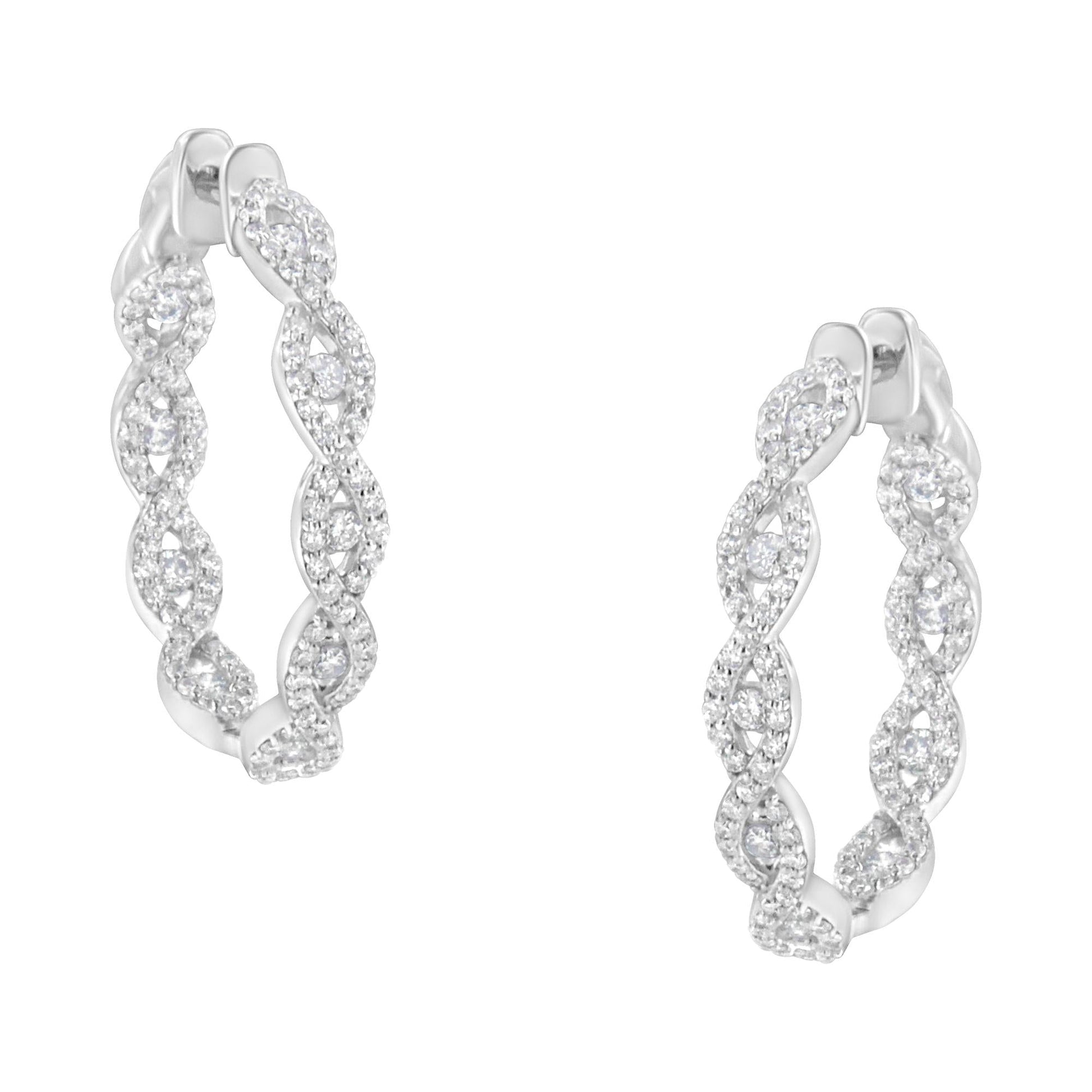 10K White Gold Diamond Hoop Earrings (1 1/2 cttw H-I Color I1-I2 Clarity)