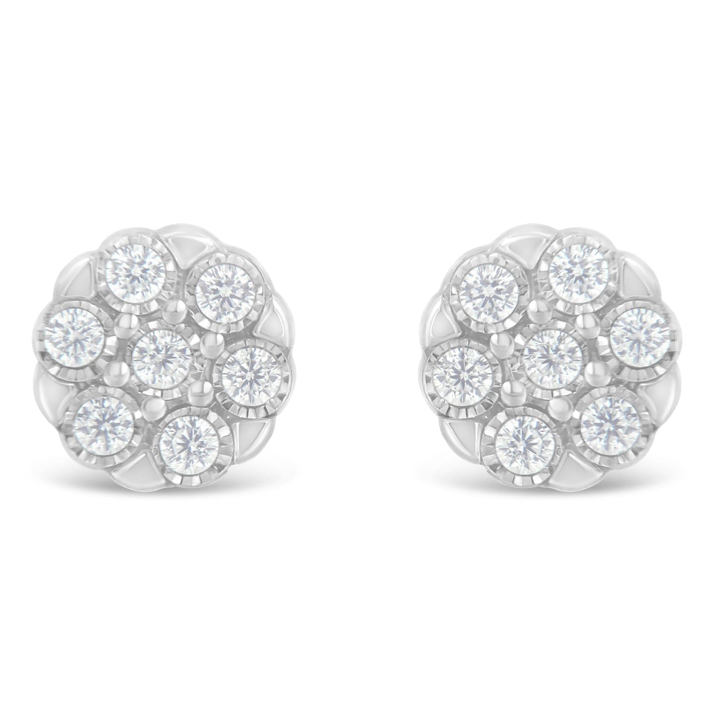 Sterling Silver Rose-Cut Diamond Floral Cluster Stud Earring (0.25 cttw I-J