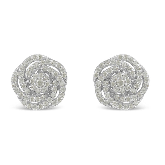 10k White Gold Rose-Cut Diamond Floral Cluster Earrings (1 cttw I-J Color I2-I3