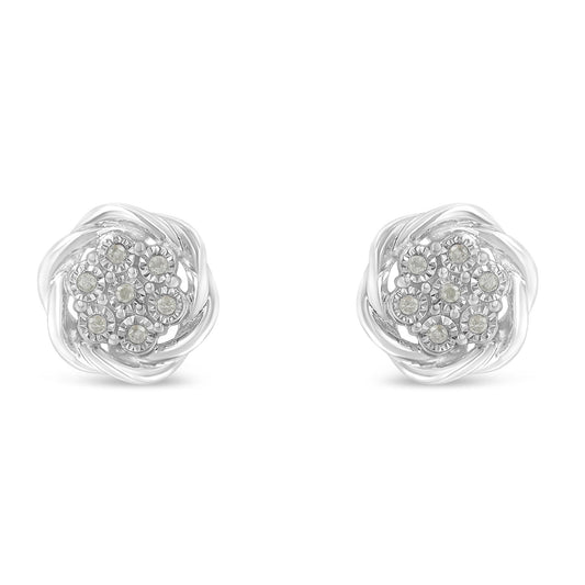 Sterling Silver Diamond Swirl Cluster Stud Earrings (1/6 cttw I-J Color I2-I3