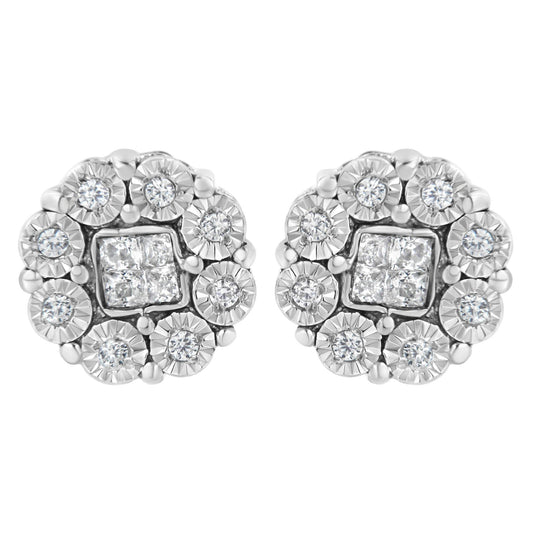 10KT White Gold 1/4ct Diamond Floral Cluster Stud Earring (I-J I1-I2)