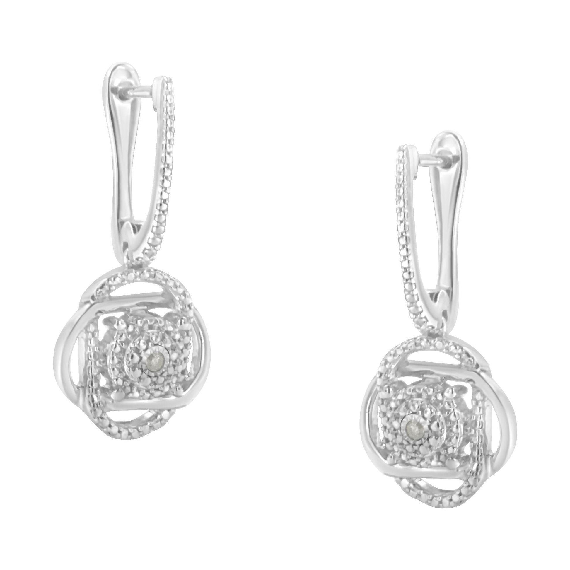 .925 Sterling-Silver Diamond Accent Floral Cluster Drop and Dangle Stud Earring