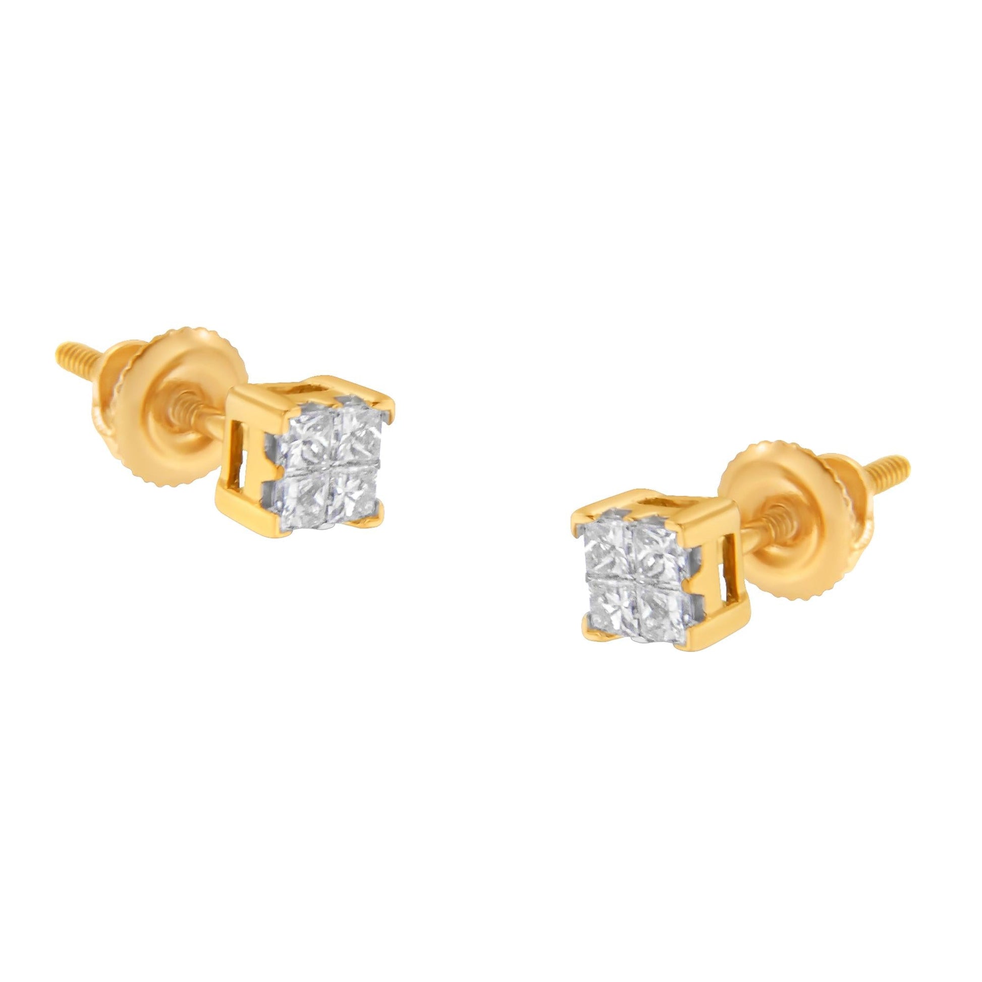 10KT Gold Princess Diamond Stud Earring (1/4 cttw J-K Color I1-I2 Clarity)