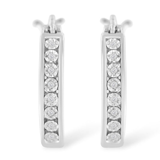 .925 Sterling-Silver Diamond Accent Channel Set Style Hoop Earring (I-J Color