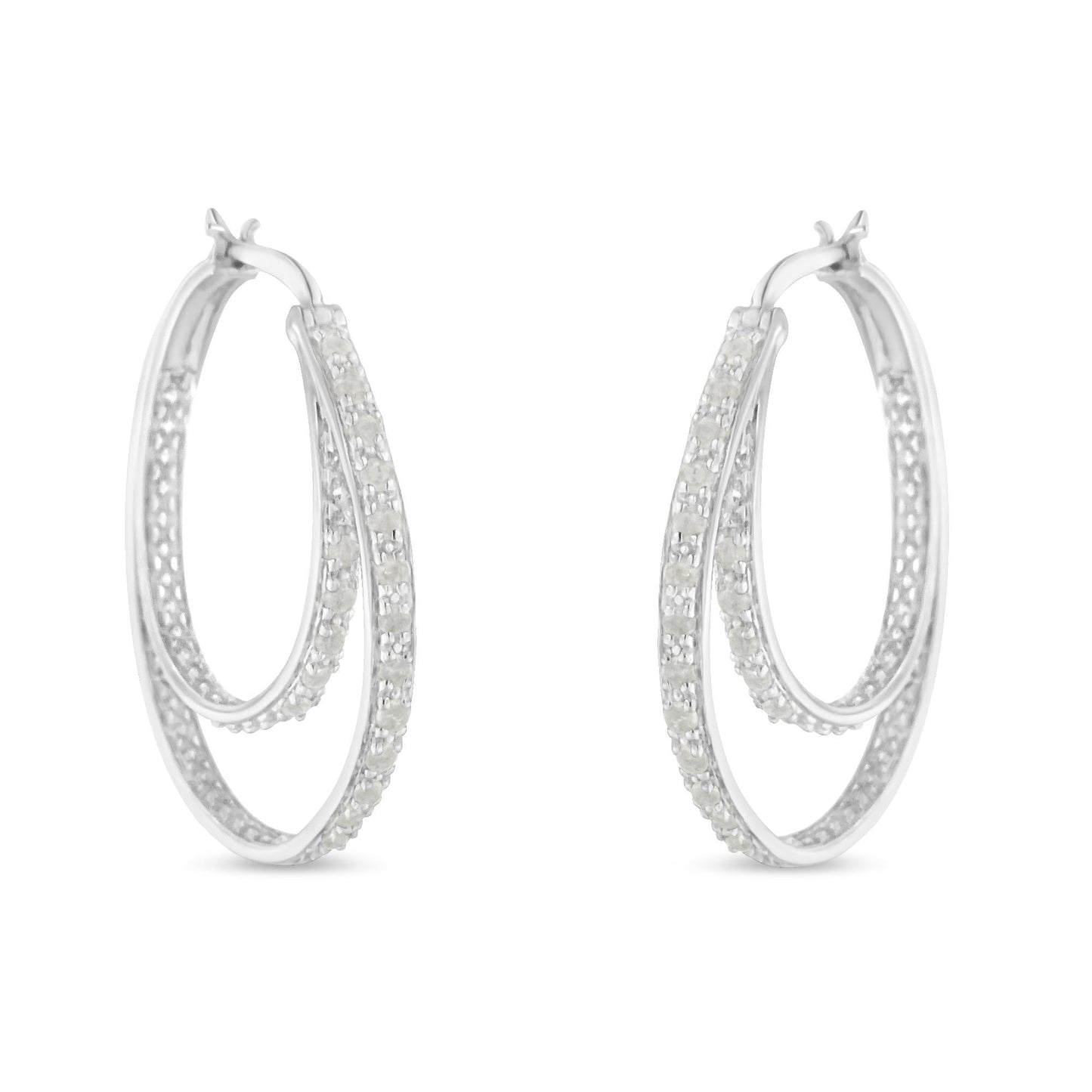 .925 Sterling Silver 1/2 cttw Miracle-Set Diamond Double Hoop with Latchback