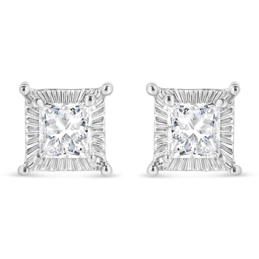 .925 Sterling Silver 1/2 Cttw Princess-cut Diamond Stud Earring (I-J Color