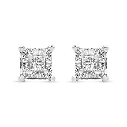 .925 Sterling Silver 1/4 Cttw Miracle Set Princess-Cut Diamond Solitaire Stud