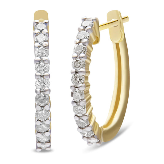 10K Yellow Gold 1/2 Cttw Prong Set Round-Cut Diamond Hoop Earrings (I-J Color