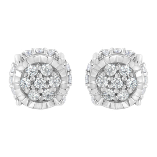 .925 Sterling Silver 1/3 cttw Round-cut Diamond Floral Stud Earring (I-J