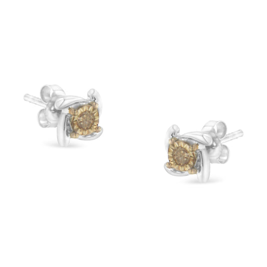 Two-Toned Sterling-Silver Diamond Stud Earring (0.10 cttw Champagne Color I2-I3