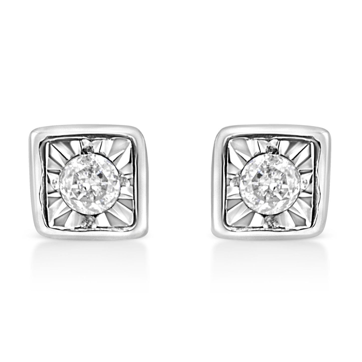 .925 Sterling Silver 1/10 Cttw Miracle-Set Diamond Stud Earrings (I-J Color