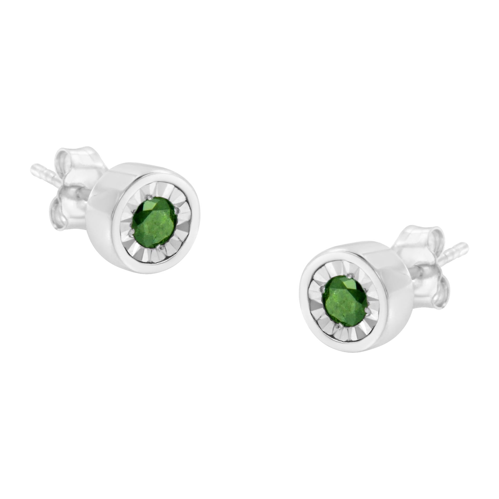 .925 Sterling Silver 1/4 Cttw Round Brilliant-Cut Green Diamond Miracle-Set