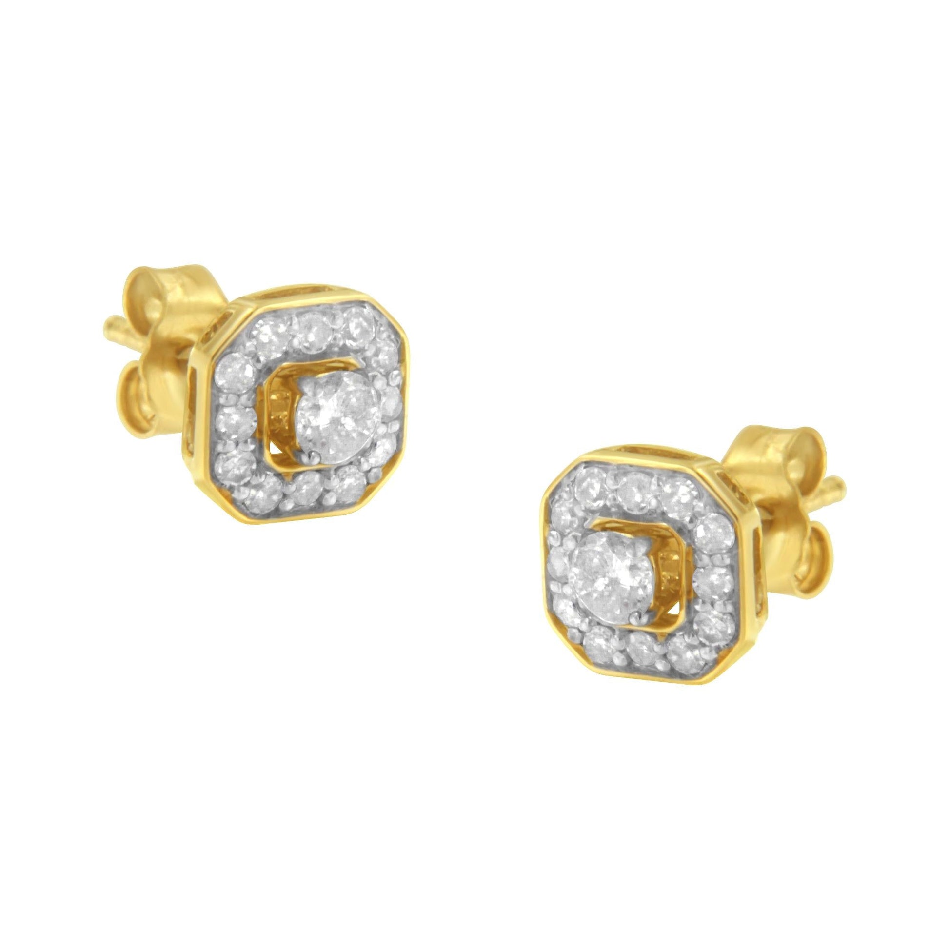 2 Micron 10KT Yellow Gold Plated Sterling Silver Diamond Square Stud Earrings