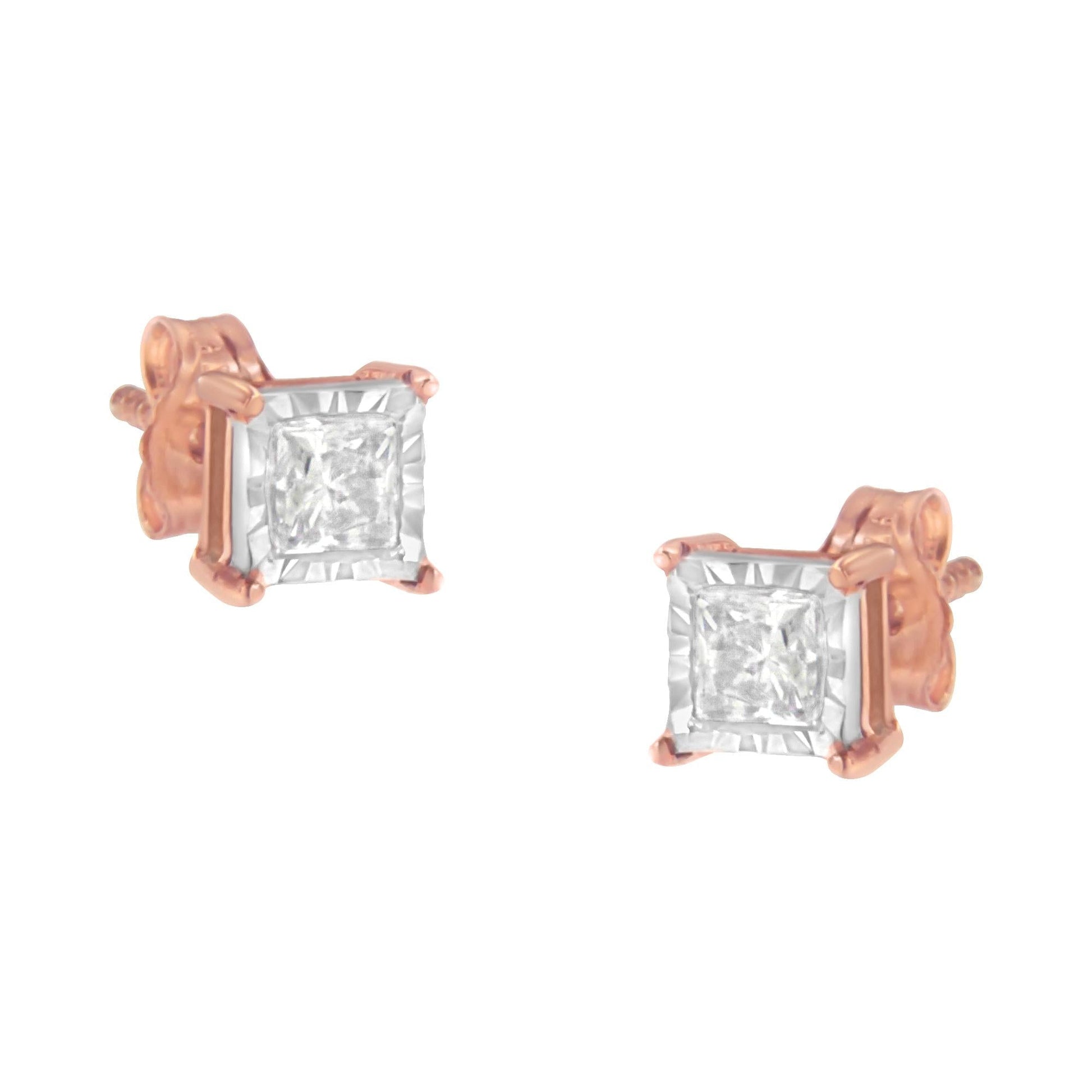 14K Rose Gold Plated Two-Tone.925 Sterling Silver 1/2 Cttw Princess-Cut Square