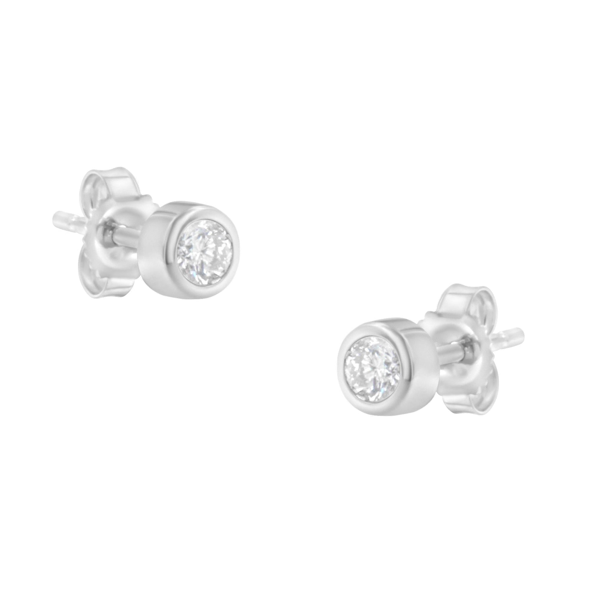 10K Gold 1/5 Cttw Round Brilliant-Cut Near Colorless Diamond Bezel-Set Stud