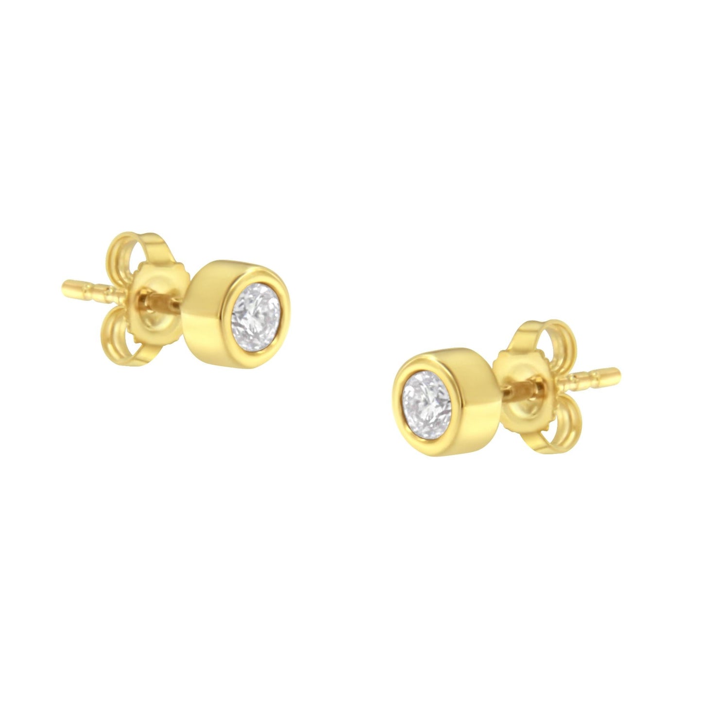 10K Gold 1/4 Cttw Round Brilliant-Cut Near Colorless Diamond Bezel-Set Stud