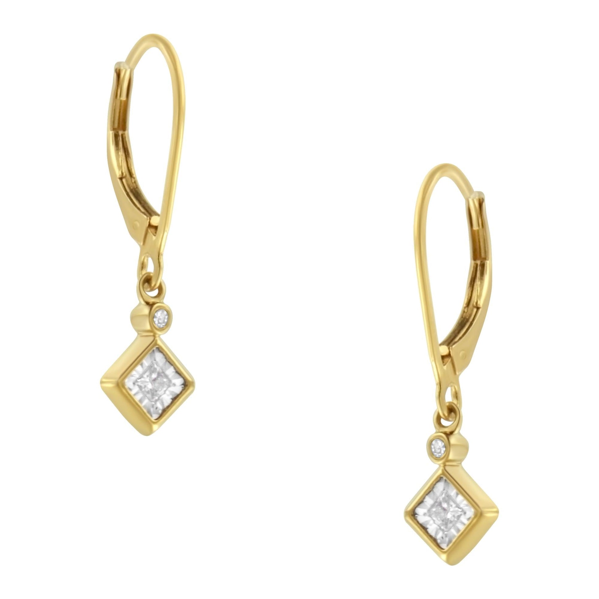 2 Micron 14K Yellow Gold Plating Diamond Dangle Earrings (1/3 cttw J-K Color