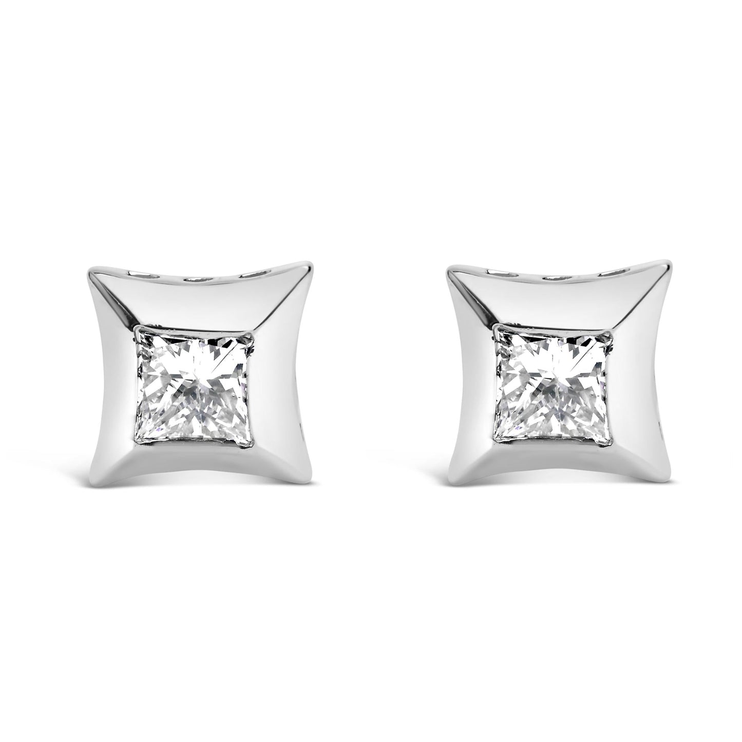 10K White Gold 1/2 Cttw Invisible Set Princess-Cut Diamond Stud Earrings (H-I