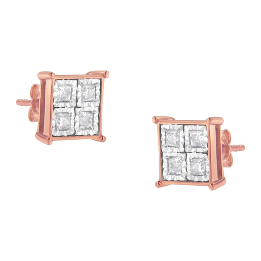 Rose Gold Plated Sterling Silver Diamond Composite Stud Earrings (3/4 cttw J-K