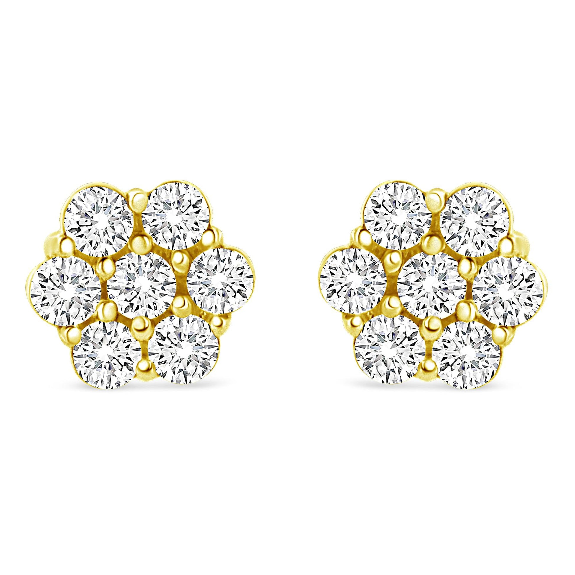 14K Yellow Gold 1/2 Cttw Round Brilliant Cut Diamond Floral Cluster Screwback