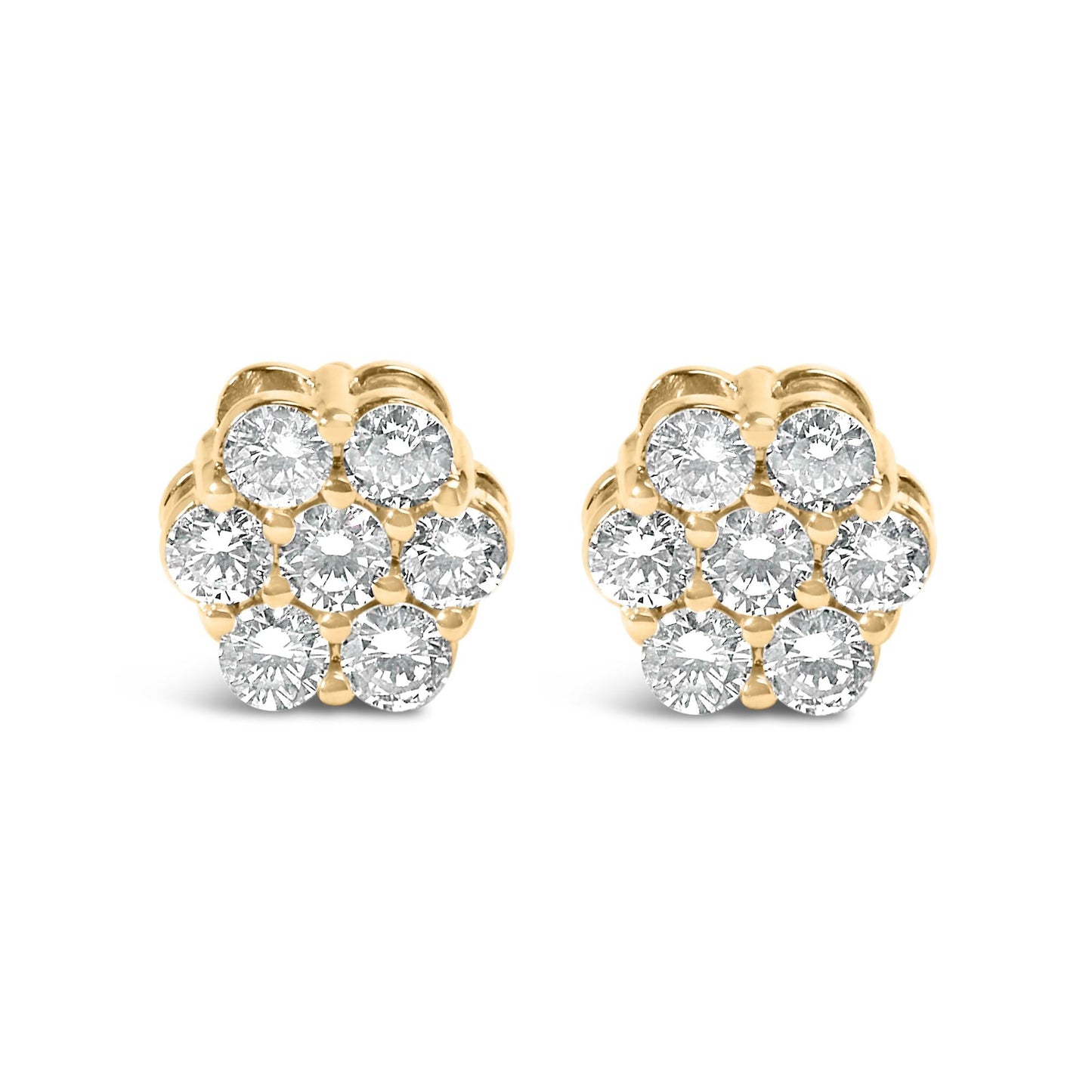 14K White Gold 7 Stone Floral Cluster Round Brilliant Cut Diamond Stud Earrings with Screw Backs(I-J, SI2-I1)