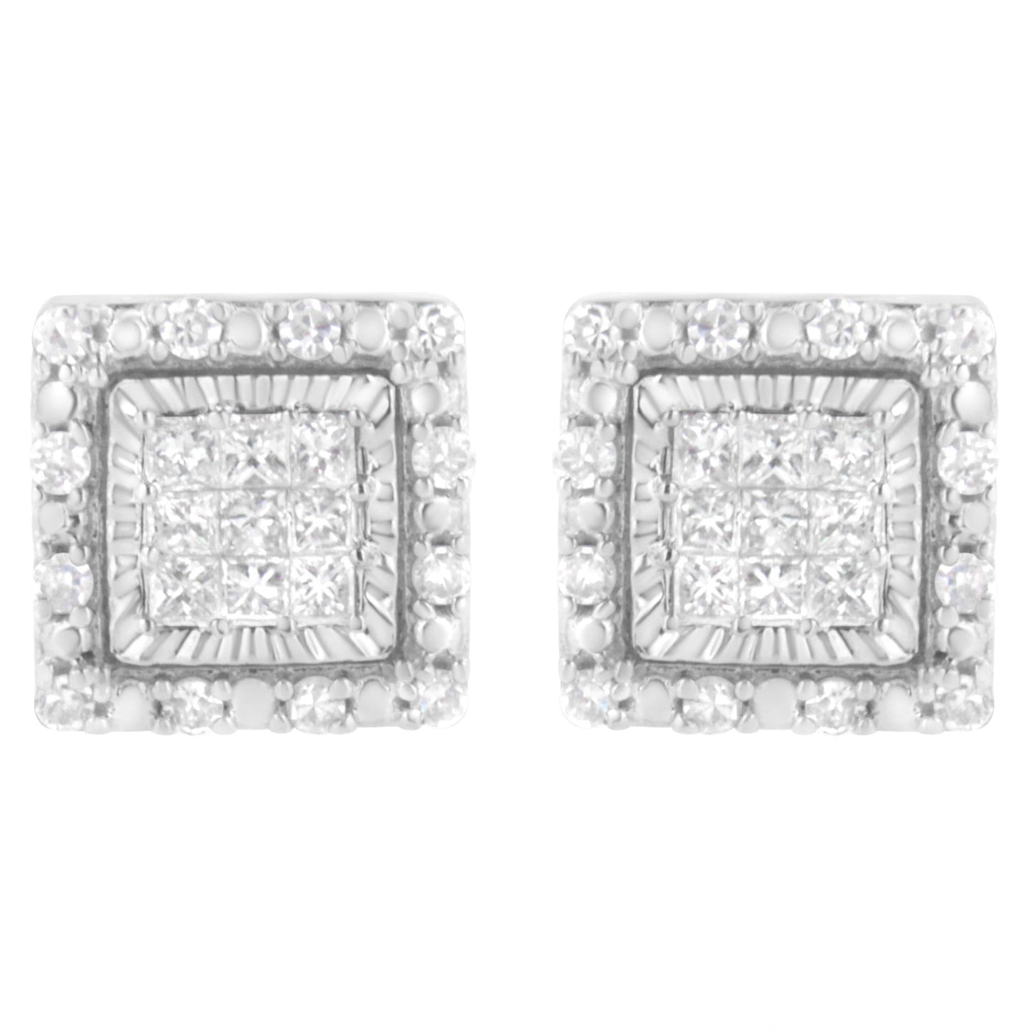 10K White Gold 1/2 cttw Invisible Set Princess-Cut Diamond Square Stud Earring