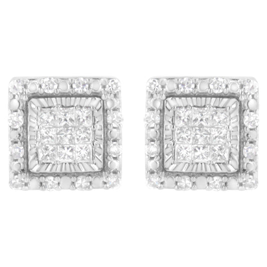 10K White Gold 1/2 cttw Invisible Set Princess-Cut Diamond Square Stud Earring