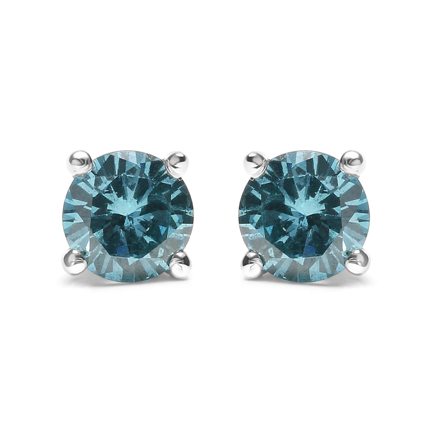 14K Gold 1/2 Cttw Aqua Blue Diamond Screw-Back 4-Prong Classic Stud Earrings