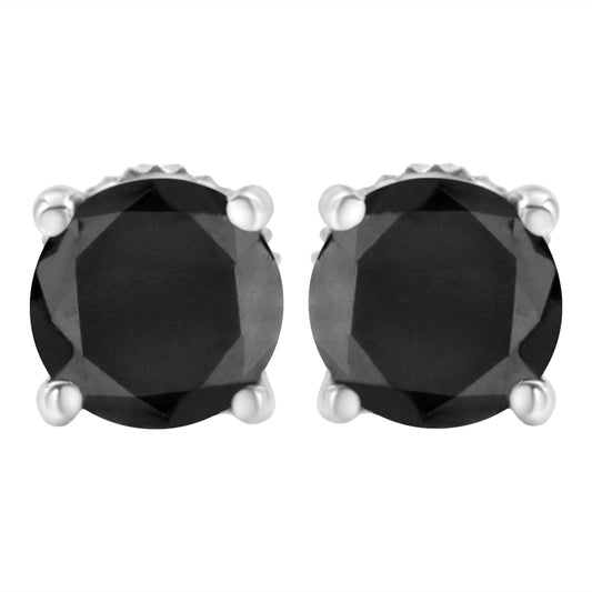 .925 Sterling Silver Round Brilliant-Cut Black Diamond Classic 4-Prong Stud