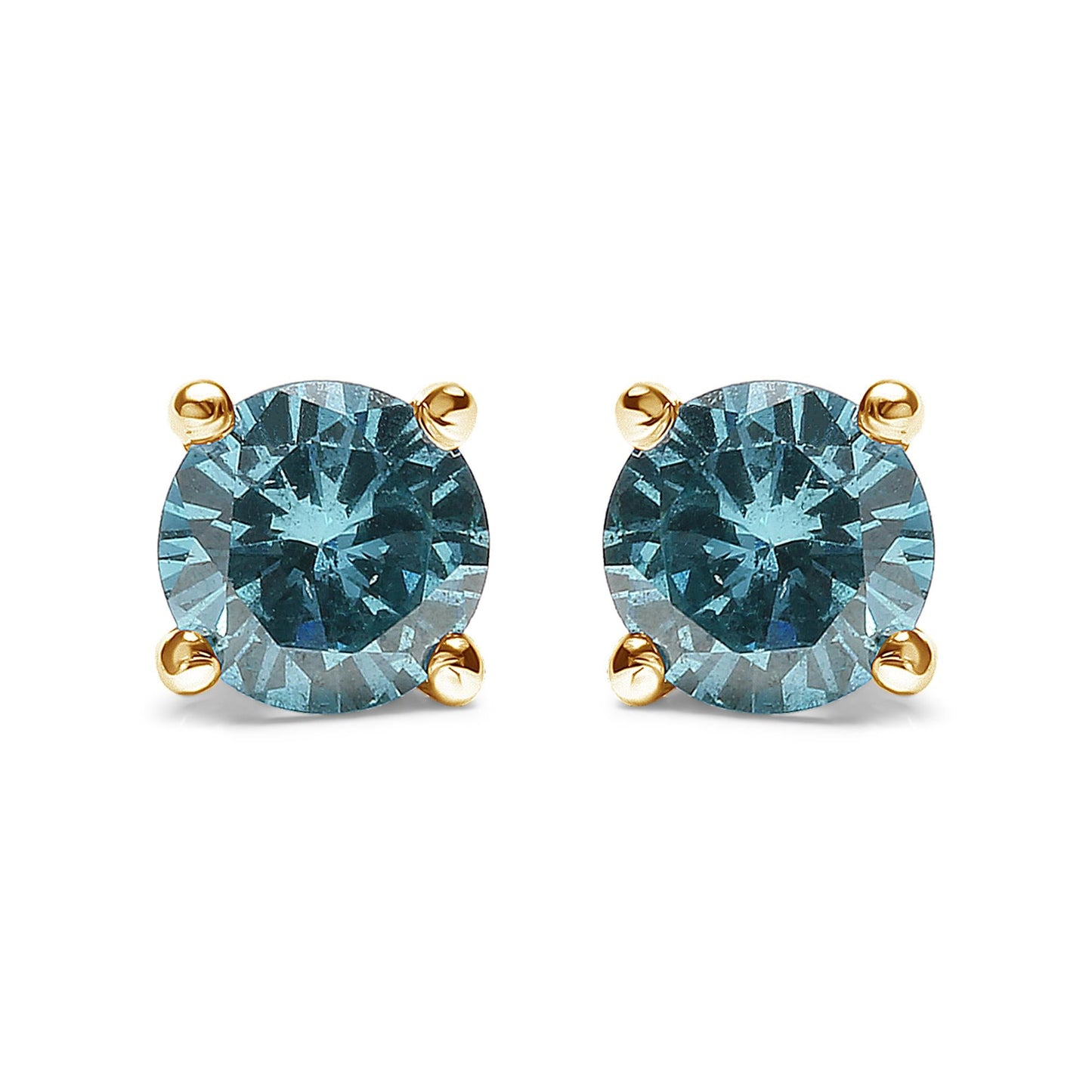 14K Gold 1/2 Cttw Aqua Blue Diamond Screw-Back 4-Prong Classic Stud Earrings