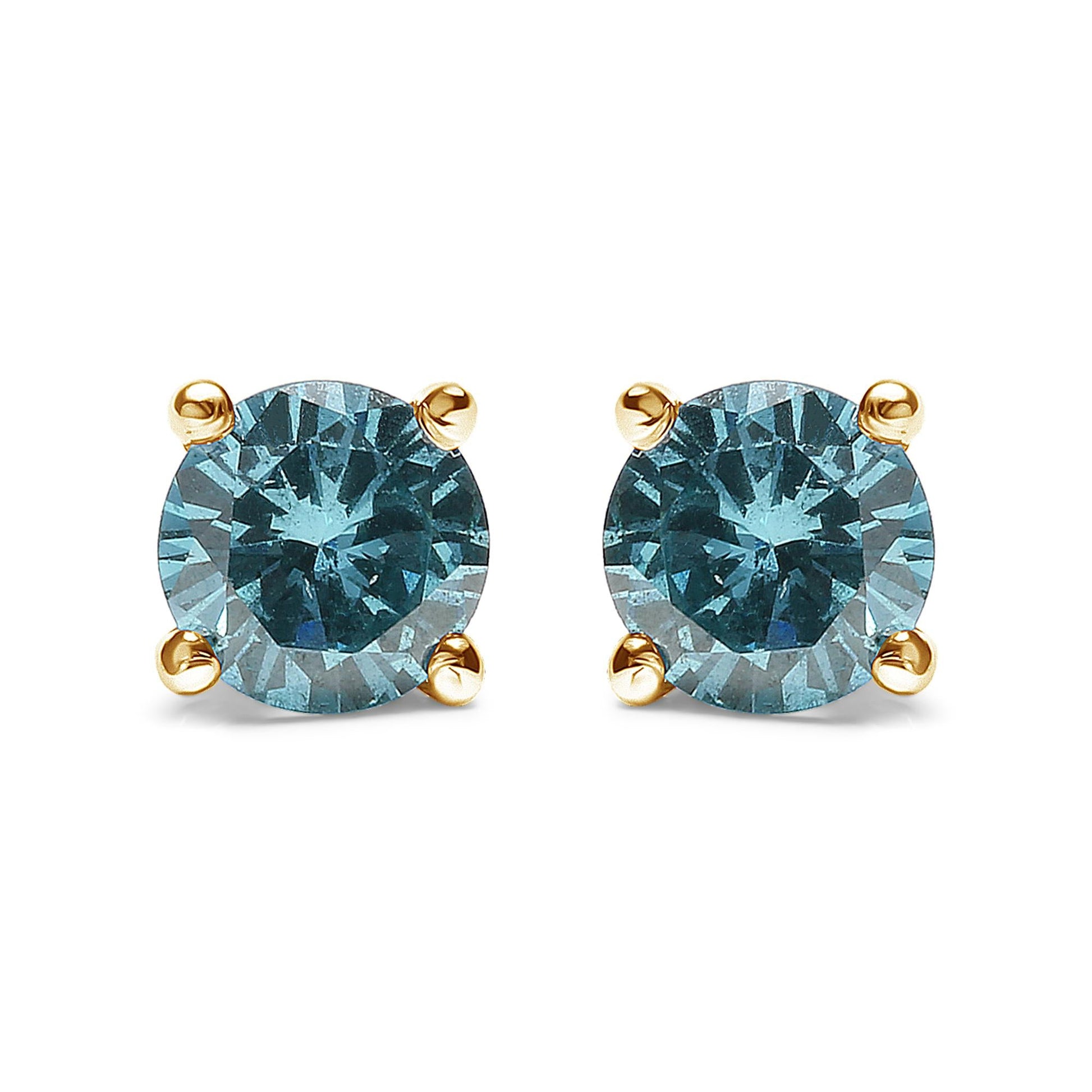 14K Gold 1/2 Cttw Aqua Blue Diamond Screw-Back 4-Prong Classic Stud Earrings