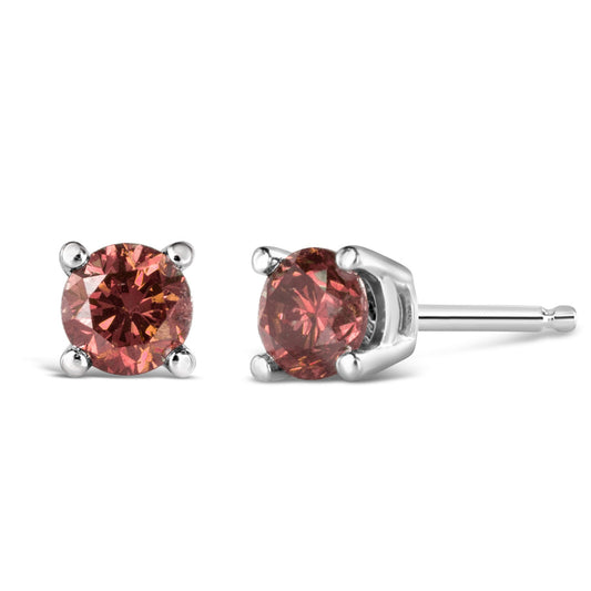 14K White Gold 1.0 Cttw Round Brilliant Cut Lab Grown Pink Diamond 4-Prong Classic Solitaire Earrings (Pink Color, VVS2-VS1 Clarity)