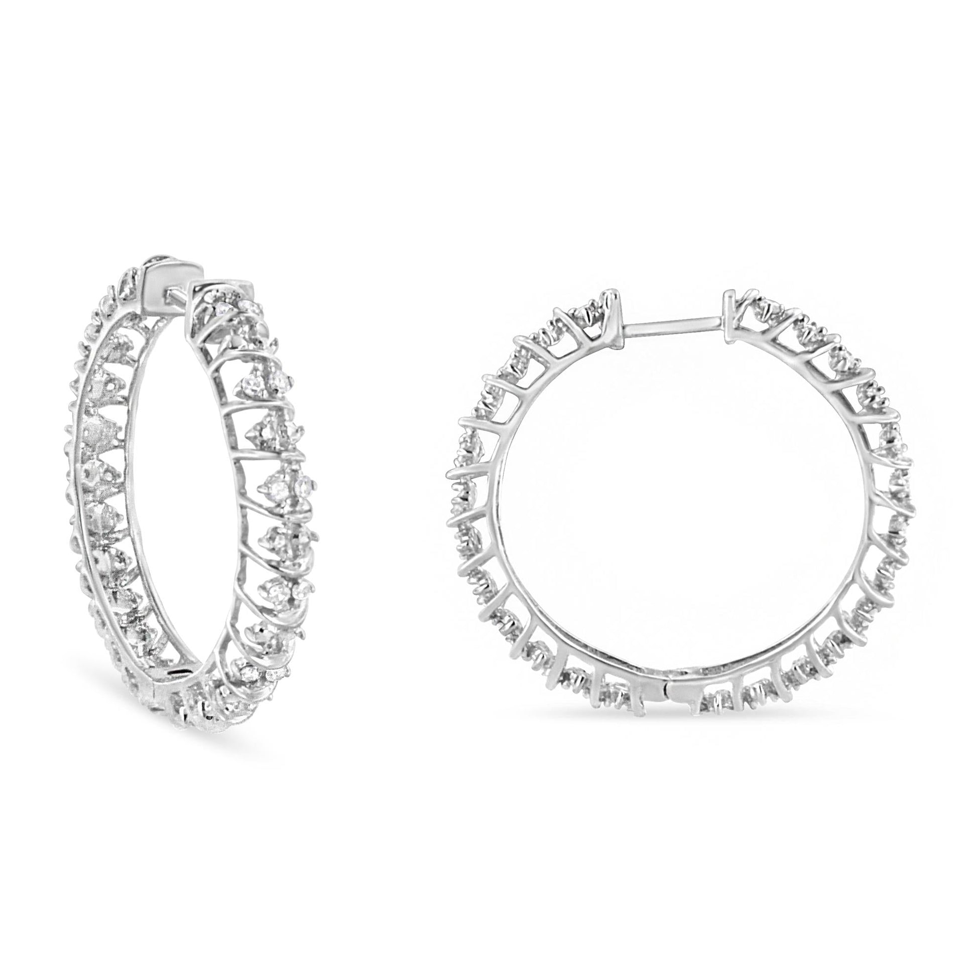 .925 Sterling Silver 1/2 Cttw Diamond Wire Cage Style Hoop Earring (I-J Color