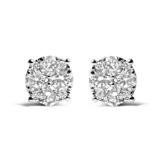 14K White Gold 2.00 Cttw Lab Grown Diamond Cluster Stud Earrings (G-H Color