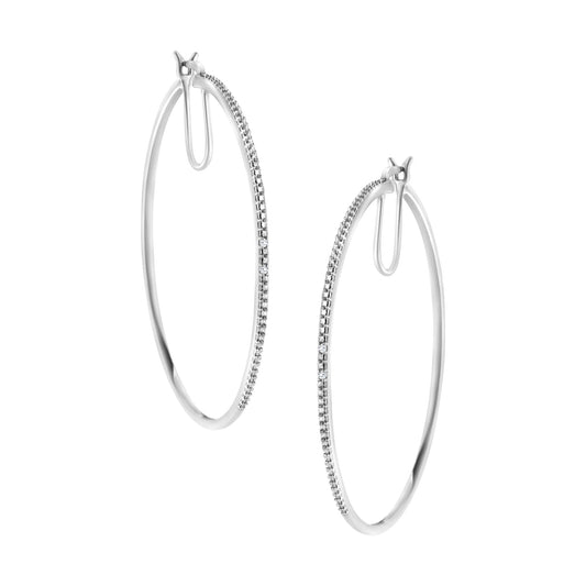 .925 Sterling Silver Diamond Accent Medium Sized Hoops Earrings (I-J Color