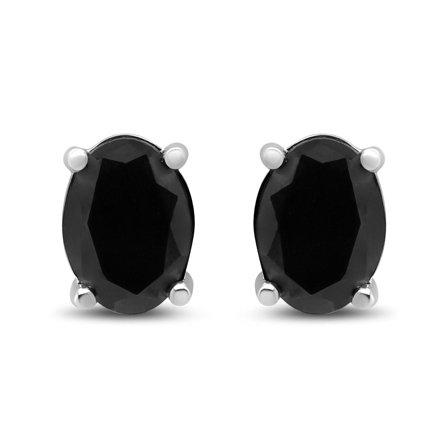 .925 Sterling Silver Prong Set Treated Black Oval Diamond Stud Earring (Black