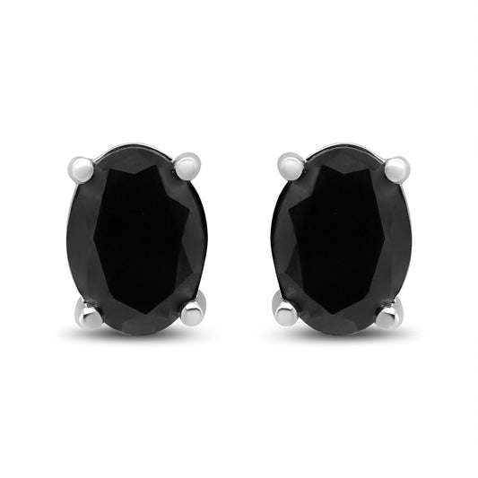 14K White Gold 1/2 Cttw Round Brilliant-Cut Black Diamond Classic 4-Prong Stud