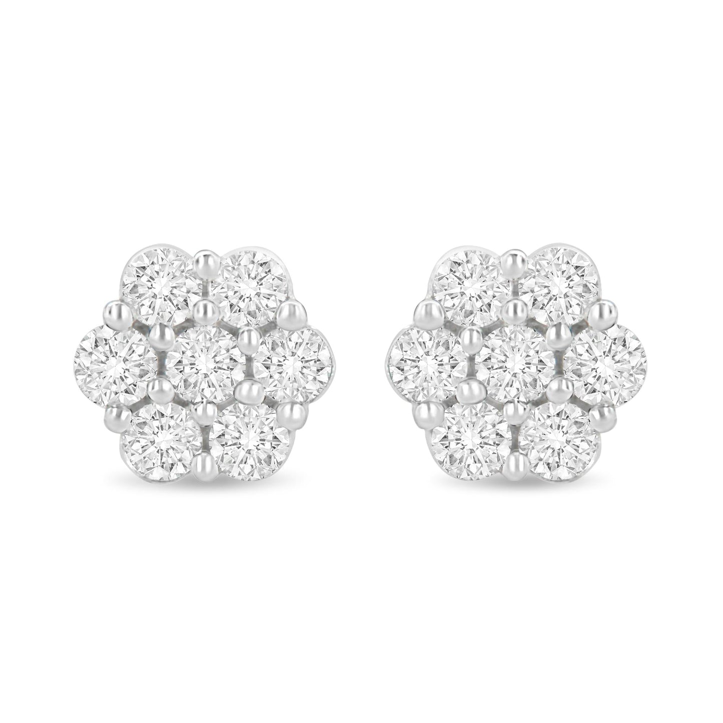 14K White Gold 1.0 Cttw Prong Set Round-Cut Diamond Floral Stud Earrings (H-I