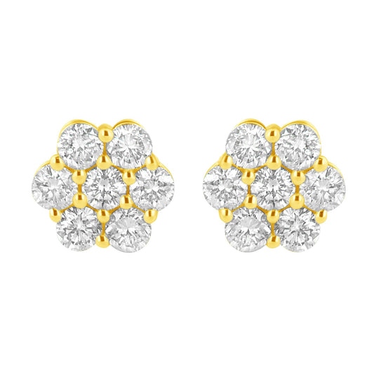 14K Yellow Gold 1.0 Cttw Diamond Flower Earring (J-K Color I1-I2 Clarity)