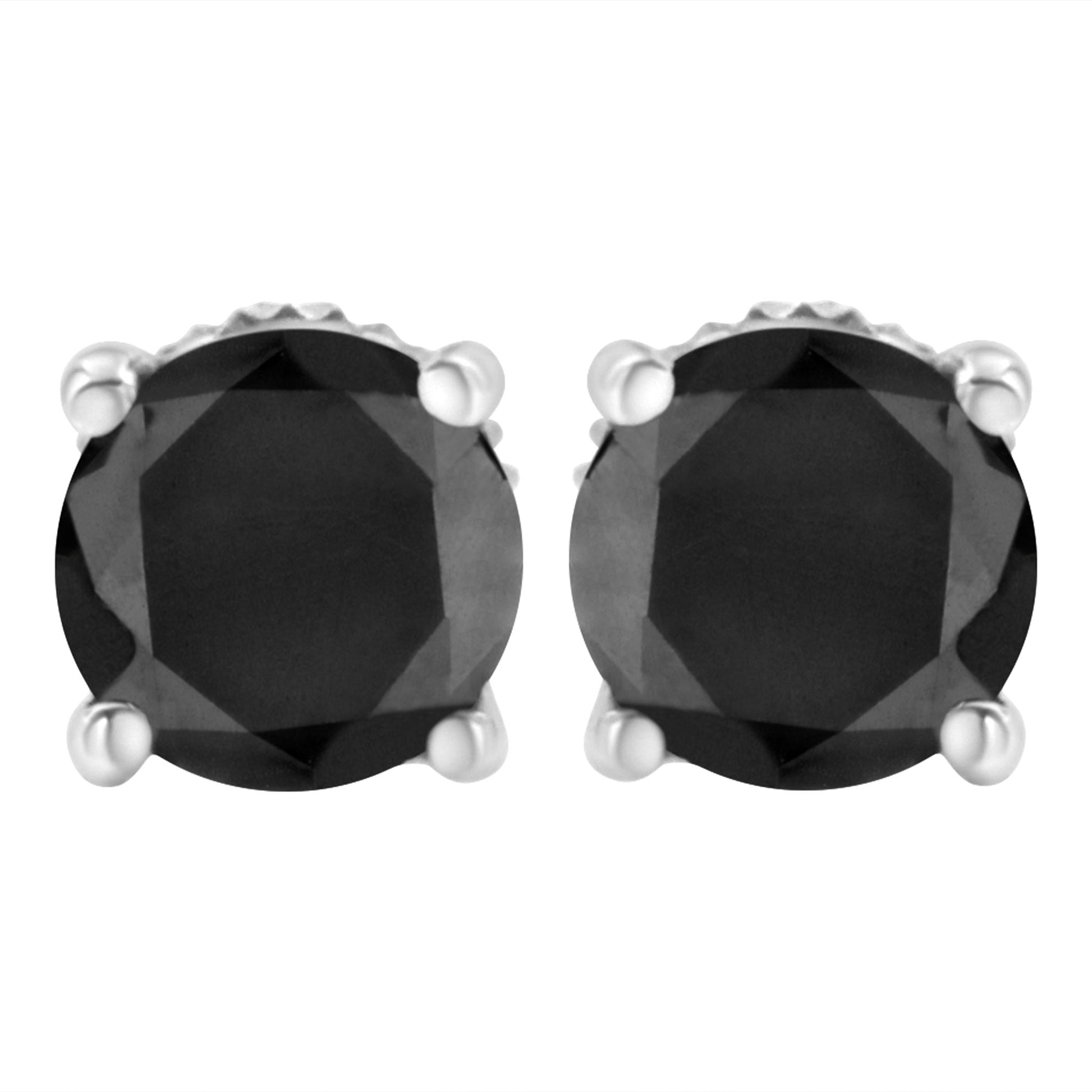 .925 Sterling Silver Round Brilliant-Cut Black Diamond Classic 4-Prong Stud