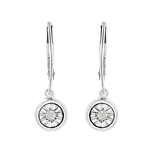 .925 Sterling Silver 1/10 Cttw Bezel-Set Round-Cut Diamond Accent Dangle Earring (I-J Color, I3 Clarity)