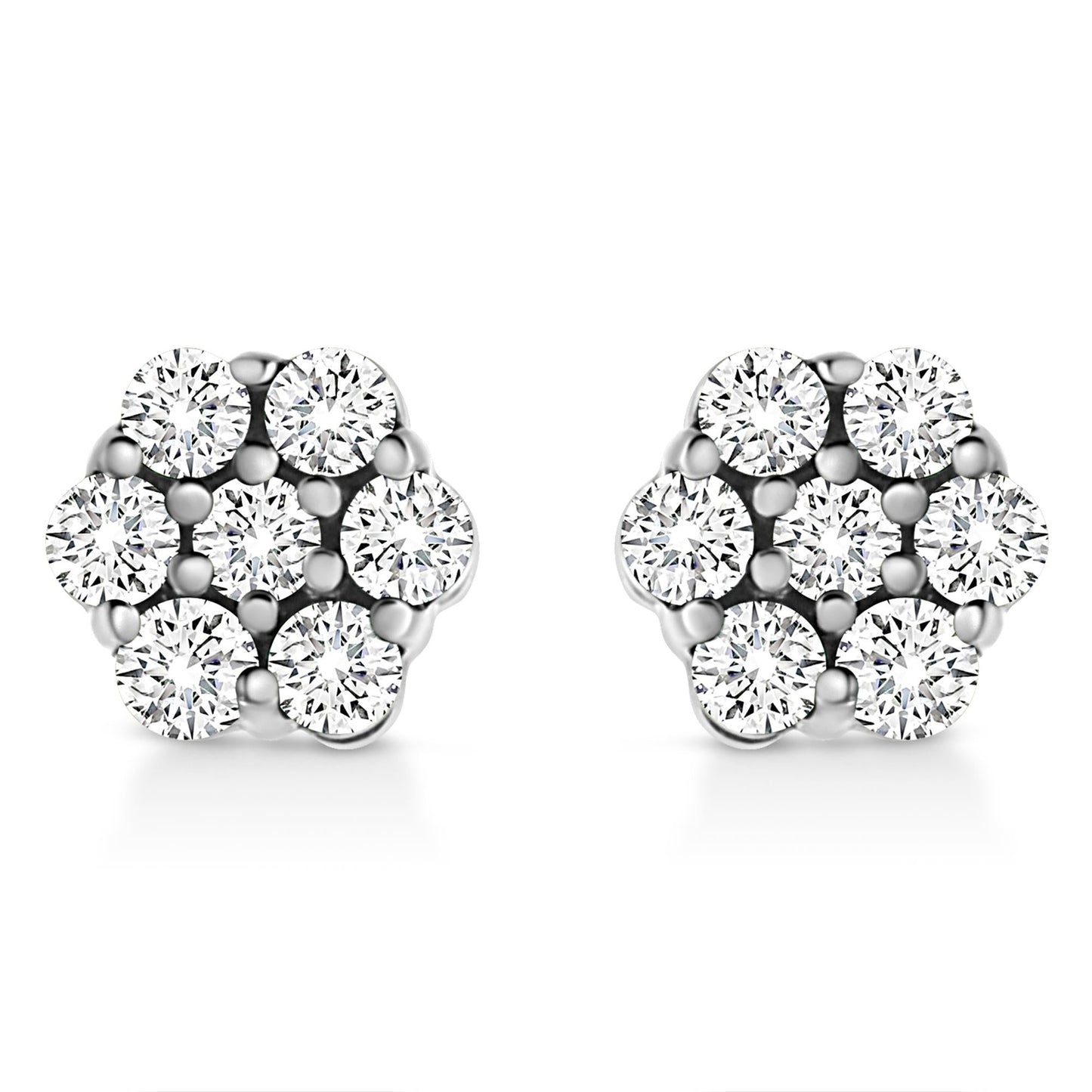 14K White Gold 1/2 Cttw Prong Set Round-Cut Diamond Flower Stud Earring (H-I