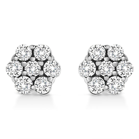 14K White Gold 1/2 Cttw Prong Set Round-Cut Diamond Flower Stud Earring (H-I