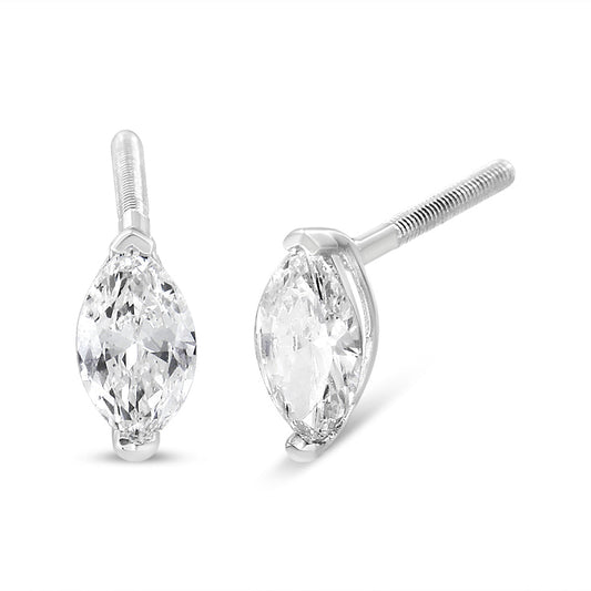 14K White Gold 1/2 Cttw 2 Prong Set Marquise Solitaire Lab Grown Diamond Stud