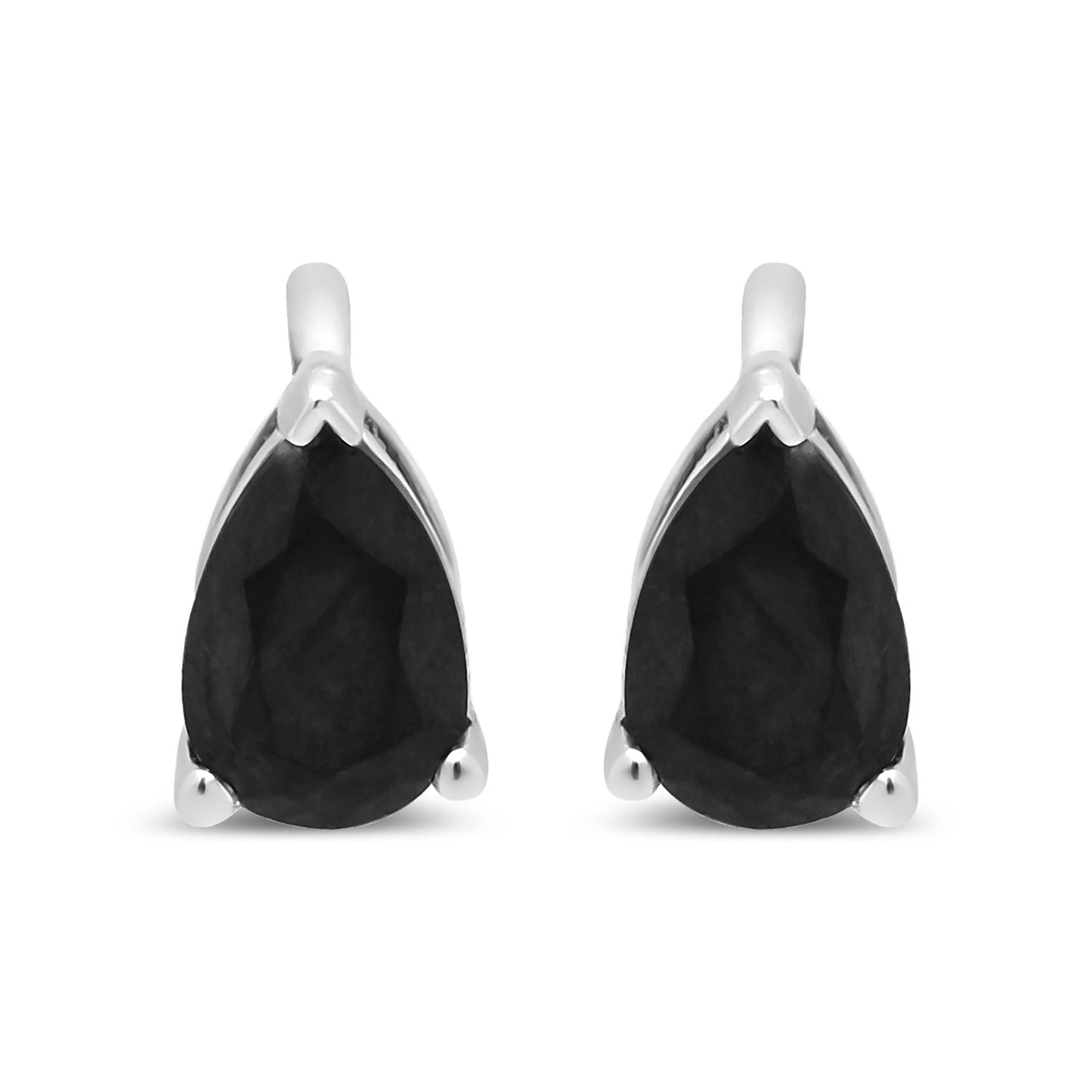 14K White Gold Treated Black Pear Shaped Solitaire Diamond 3 Prong Stud